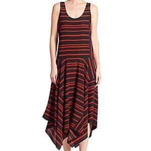DKNY Geometric Striped Stretch Sik Handkerchief Trapeze Hem Dress Sz Medium